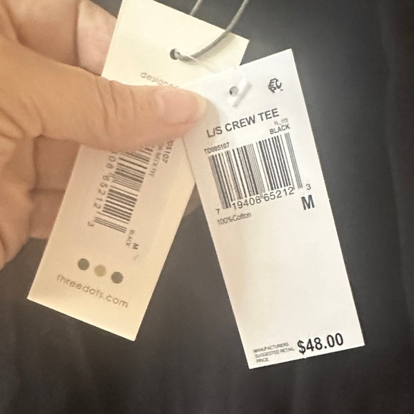 Three Dots Elegant Black Long Sleeve Tee - Picture 3 of 7